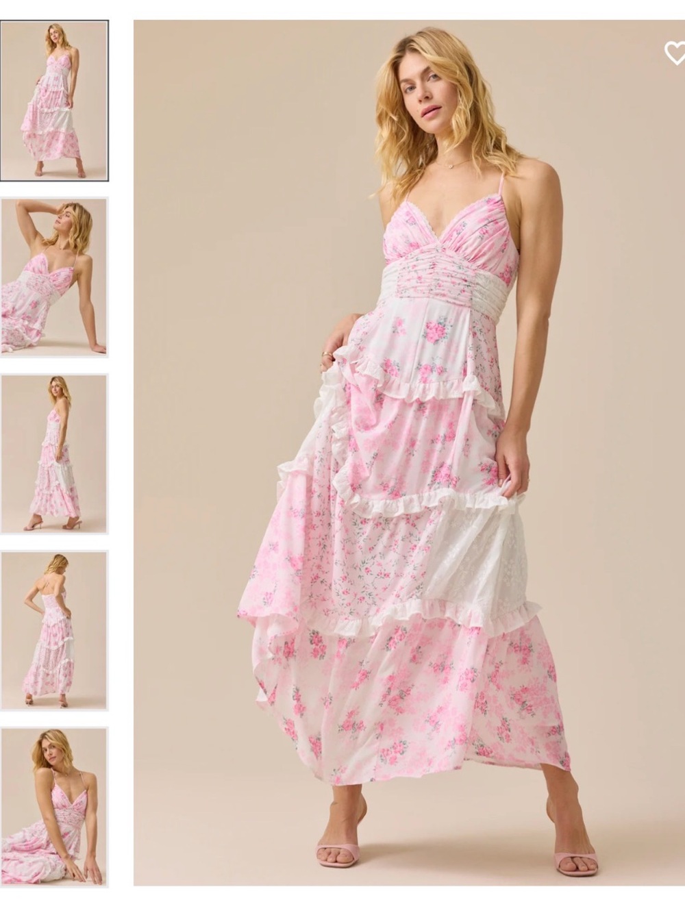 Altar'd State Pink and White Floral Tiered Maxi Dress